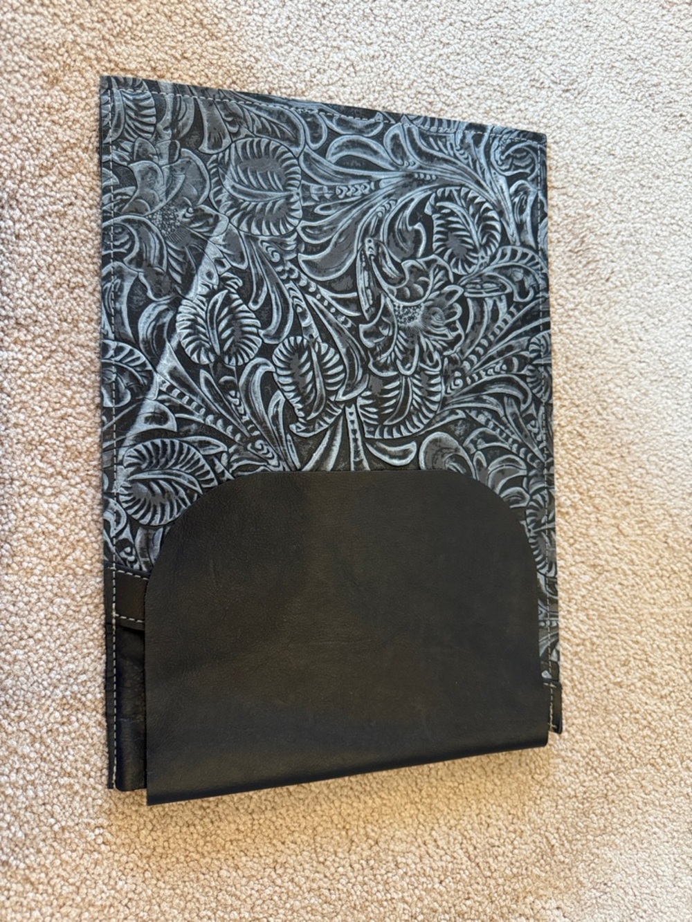 Embossed Floral Faux Leather Portfolio in Black and Gray